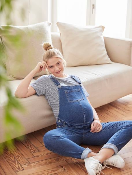 Salopette en jean coupe mom grossesse et allaitement - denim brut