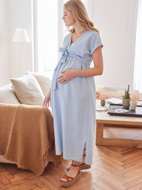 Lange wikkeljurk voor de zwangerschap en borstvoeding stone - vertbaudet enfant 