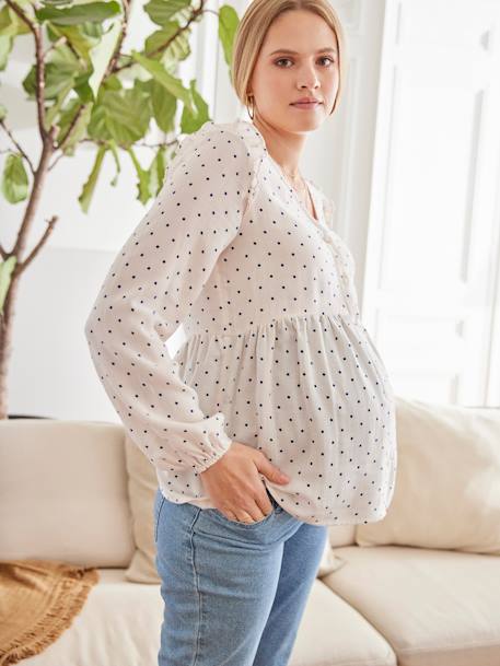 Zwangerschaps- en borstvoedingsblouse met stippenprint ecru - vertbaudet enfant 