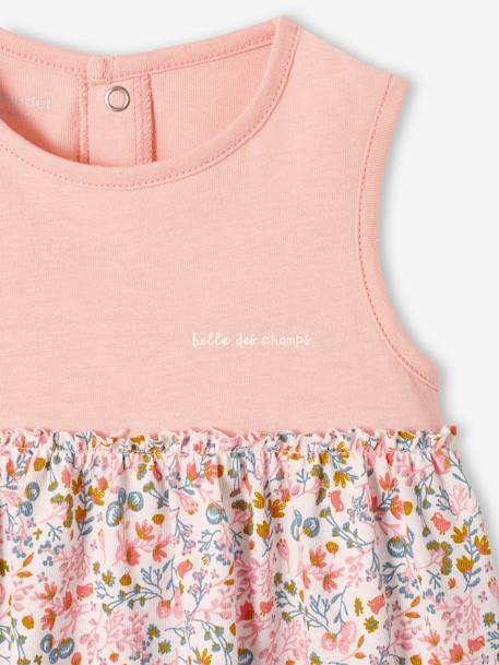 Robe bébé naissance et bandeau assorti beige+rose poudré+tilleul imprimé - vertbaudet enfant 