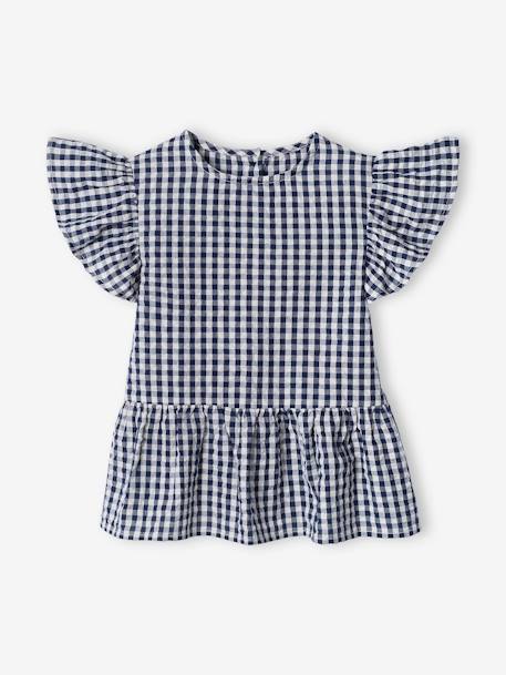 Blouse volantée à carreaux vichy fille carreaux marine - vertbaudet enfant 