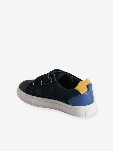 Leren sneakers met klittenband voor jongens kleutercollectie marineblauw+veel blauw - vertbaudet enfant 