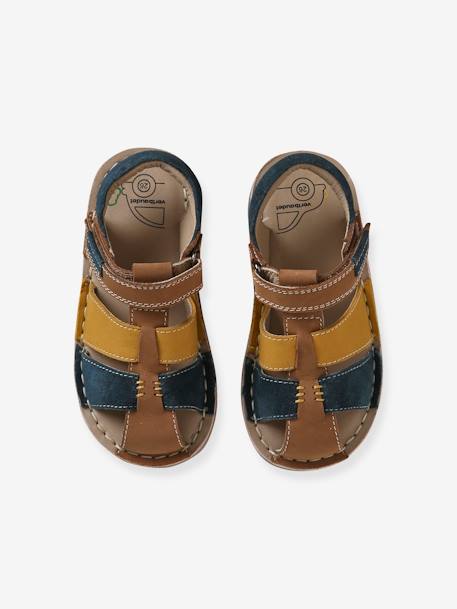 Sandales scratchées cuir enfant collection maternelle beige+lot bleu - vertbaudet enfant 