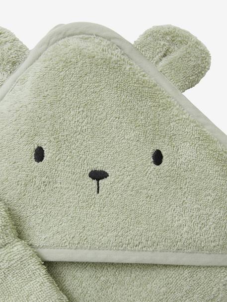 Badcape + washandje van biologisch katoen amandel+antraciet+karamel+oceaanblauw+rozen+Wit - vertbaudet enfant 