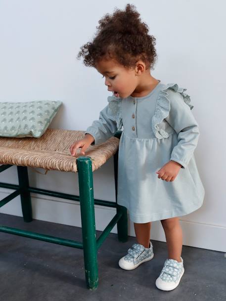 Fleece jurkje voor baby's met Engels borduurwerk - grijsblauw, Baby