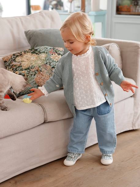 Meisjesblouse met ruches van Engels borduurwerk hemelsblauw+snoepjesroze+wit - vertbaudet enfant 