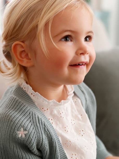 Babyvestje met borduursel en V-hals van Engels ribbreisel blauwgroen - vertbaudet enfant 