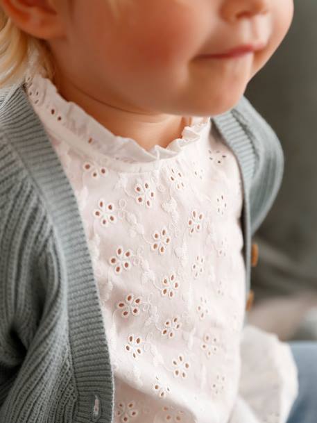 Blouse bébé broderie anglaise à volants blanc+bleu ciel+rose bonbon - vertbaudet enfant 