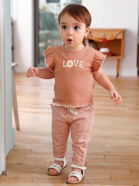 Sandales scratchées en cuir bébé blanc+rose metallise - vertbaudet enfant 