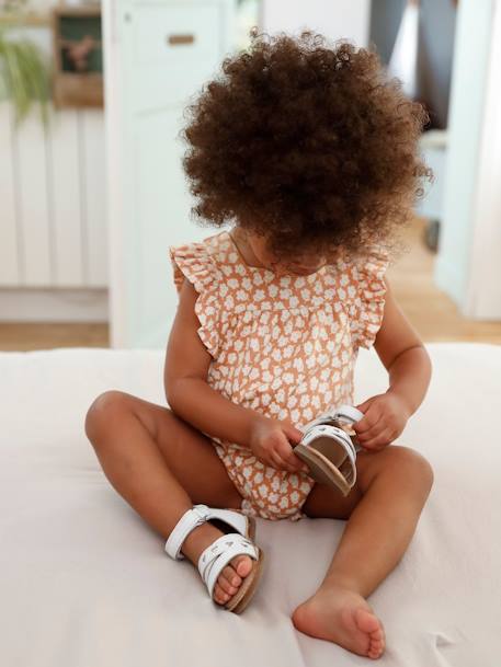 Sandales scratchées en cuir bébé blanc+rose metallise - vertbaudet enfant 