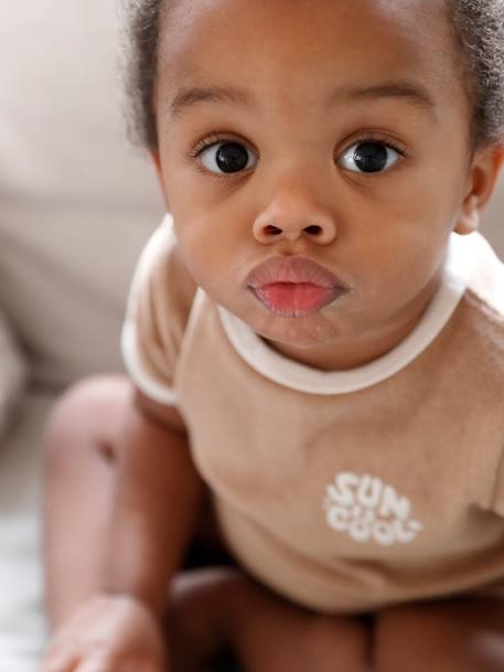 Badstoffen babyset met T-shirt en short blauw, gestreept+taupe - vertbaudet enfant 
