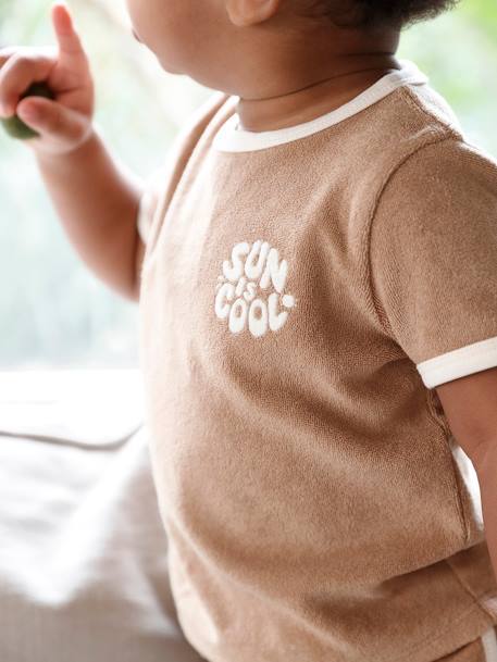 Badstoffen babyset met T-shirt en short blauw, gestreept+taupe - vertbaudet enfant 