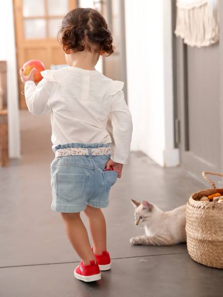Short bébé fille paperbag avec ceinture imprimée denim bleached - vertbaudet enfant 