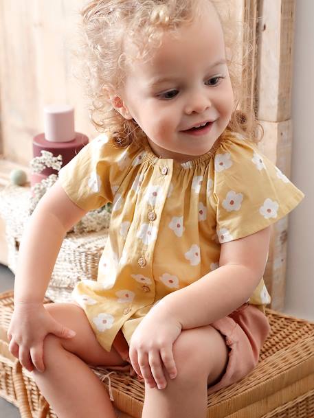 Blouse bébé manches papillon bleu pâle+jaune pâle - vertbaudet enfant 