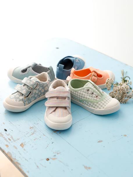 Stoffen tennisschoenen met klittenband voor babymeisjes blauwe madeliefjesprint+roze, bedrukt+WIT - vertbaudet enfant 