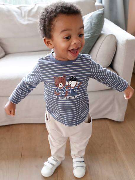 Ensemble bébé tee-shirt et pantalon en molleton indigo+rayé / caramel - vertbaudet enfant 