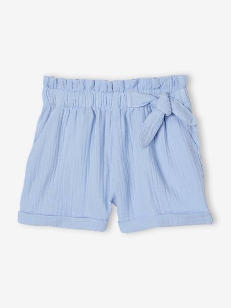 Short en gaze de coton style 'paperbag' fille beige+bleu pâle+vert sauge - vertbaudet enfant 
