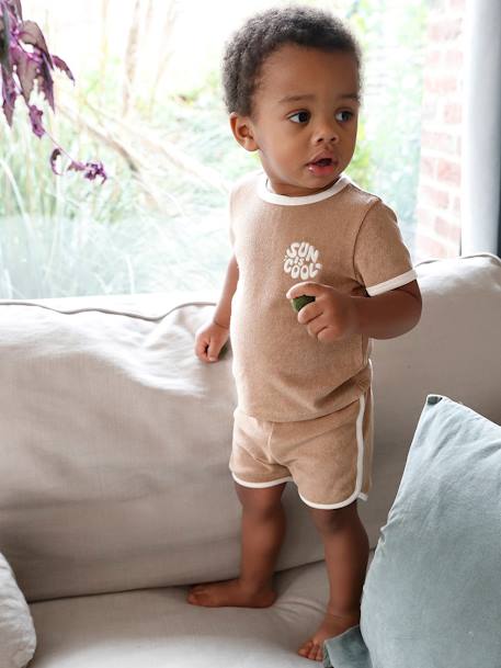 Badstoffen babyset met T-shirt en short blauw, gestreept+taupe - vertbaudet enfant 