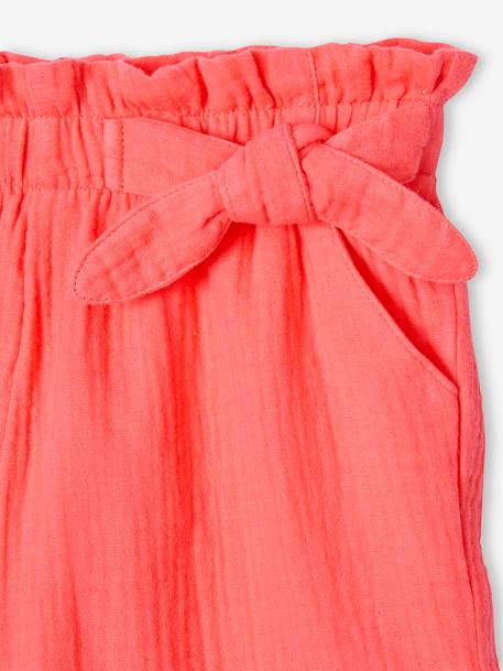 Short en gaze de coton style 'paperbag' fille beige+bleu électrique+corail - vertbaudet enfant 