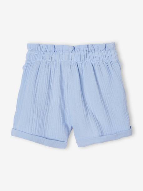 Short en gaze de coton style 'paperbag' fille beige+bleu pâle+vert sauge - vertbaudet enfant 
