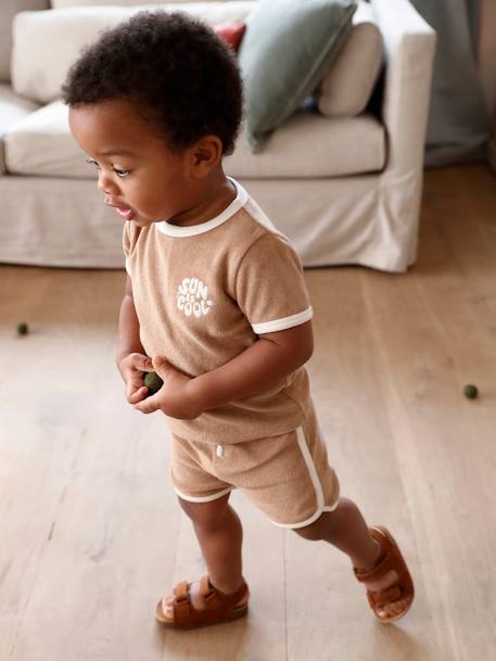 Ensemble bébé tee-shirt + short en éponge rayé bleu+taupe - vertbaudet enfant 