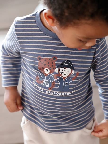 Ensemble bébé tee-shirt et pantalon en molleton indigo+rayé / caramel - vertbaudet enfant 