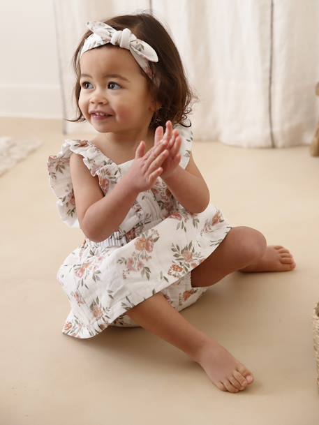 Driedelige set voor baby: jurk + bloomer + bijpassende haarband wit - vertbaudet enfant 