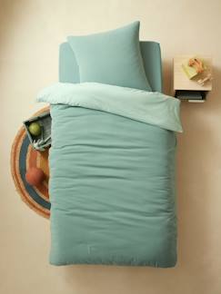 Linge de maison et décoration-Linge de lit enfant-Parure enfant bicolore housse de couette + taie d'oreiller en gaze de coton
