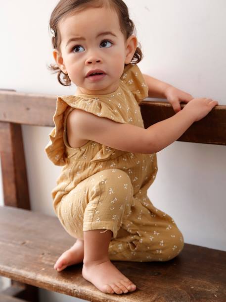 Combinaison bébé en gaze de coton jaune pâle - vertbaudet enfant 
