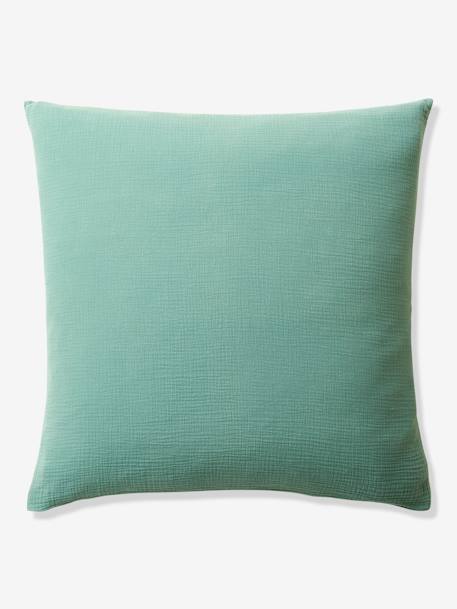 Parure housse de couette enfant et taie d'oreiller en gaze de coton bleu+rose+vert émeraude - vertbaudet enfant 