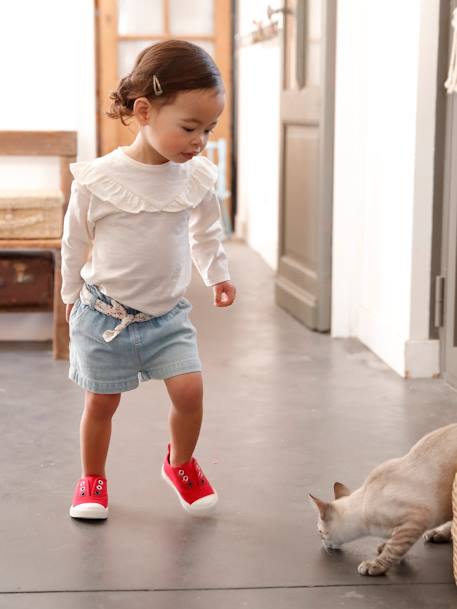 Short bébé fille paperbag avec ceinture imprimée denim bleached - vertbaudet enfant 