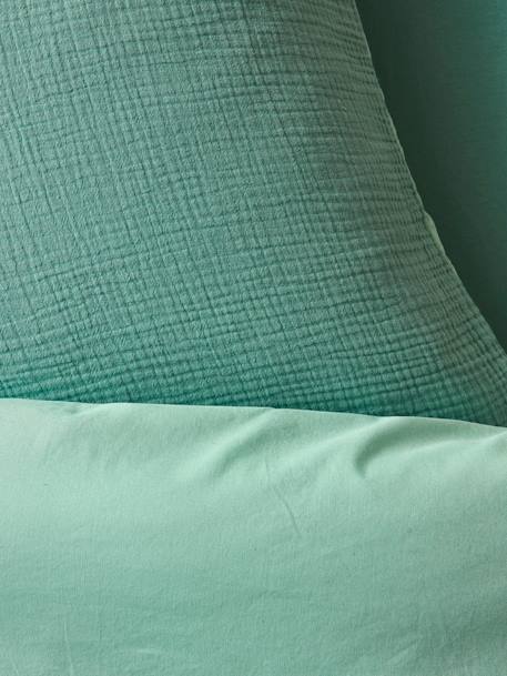 Parure housse de couette enfant et taie d'oreiller en gaze de coton bleu+rose+vert émeraude - vertbaudet enfant 