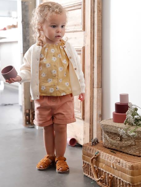 Short met elastische taille voor baby's celadongroen+klei - vertbaudet enfant 