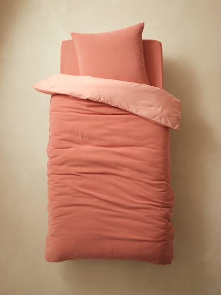 Parure housse de couette enfant et taie d'oreiller en gaze de coton bleu+rose+vert émeraude - vertbaudet enfant 