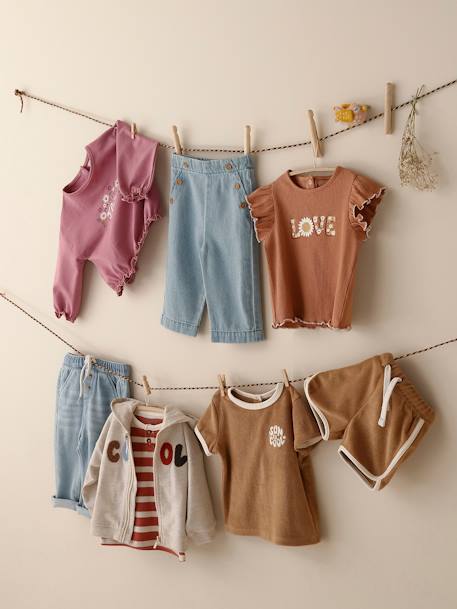 Badstoffen babyset met T-shirt en short blauw, gestreept+taupe - vertbaudet enfant 