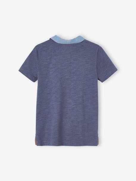 Polo à rayures placées garçon détails en chambray bleu ardoise - vertbaudet enfant 