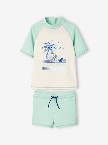 Anti-UV jongensbadset met T-shirt + boxershort blauwgroen - vertbaudet enfant 