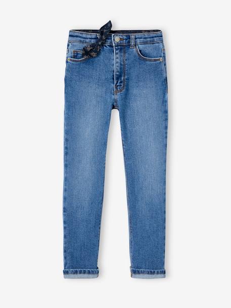 Rechte jeans met sierstrik voor meisjes stone - vertbaudet enfant 