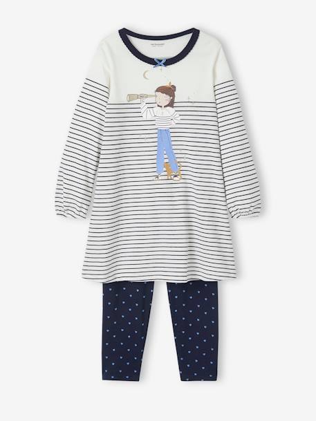 Matrozennachthemd + legging met hartjesprint marineblauw - vertbaudet enfant 