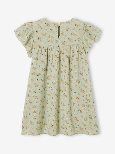 Robe fille en gaze de coton imprimée manches papillon tomette+vert d'eau - vertbaudet enfant 