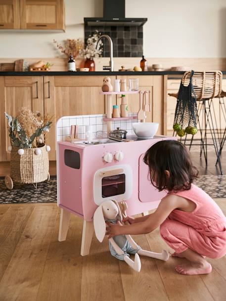 Cuisine en bois FSC® design blanc+caramel+rose - vertbaudet enfant 