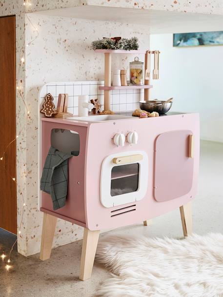 Cuisine en bois FSC® design blanc+caramel+rose - vertbaudet enfant 