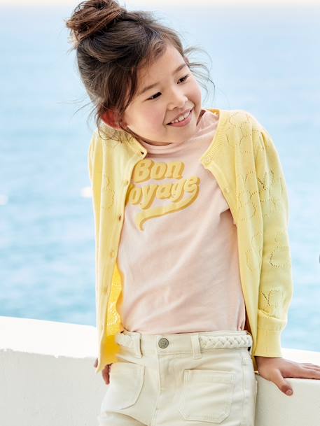 Vestje met ajourwerk bloemmotief geel - vertbaudet enfant 