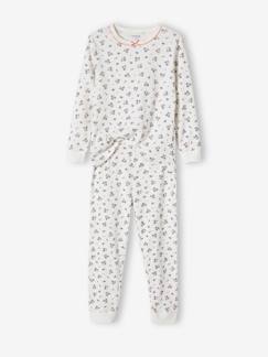 Meisje-Pyjama, pyjamapakje-Personaliseerbare meisjespyjama van ribtricot met bloemenprint