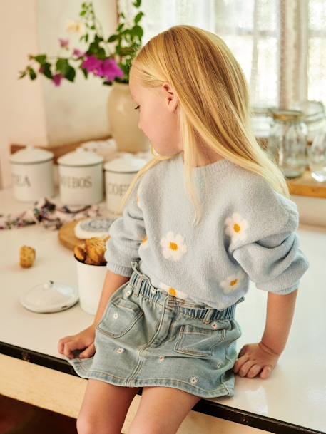 Meisjesrok van jeans met geborduurde bloemen double stone - vertbaudet enfant 