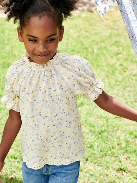 Blouse à fleurs fille détails en broderie anglaise écru - vertbaudet enfant 