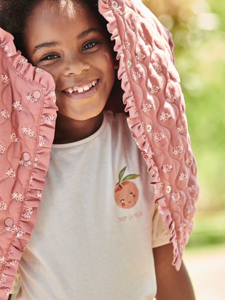 T-shirt manches boules fille motif fruit poitrine écru - vertbaudet enfant 