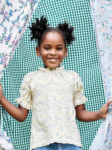 Blouse à fleurs fille détails en broderie anglaise écru - vertbaudet enfant 