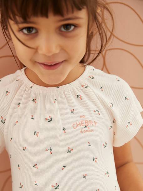 Chemise de nuit en maille côtelée 'cerises' + legging uni fille rose nude - vertbaudet enfant 