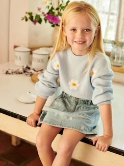 Meisjesrok van jeans met geborduurde bloemen  - vertbaudet enfant